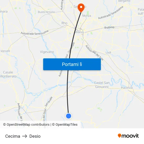 Cecima to Desio map