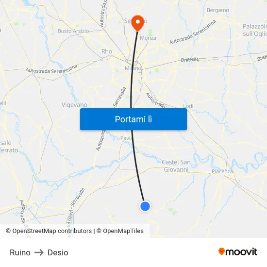 Ruino to Desio map