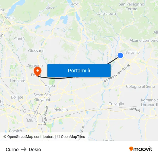 Curno to Desio map