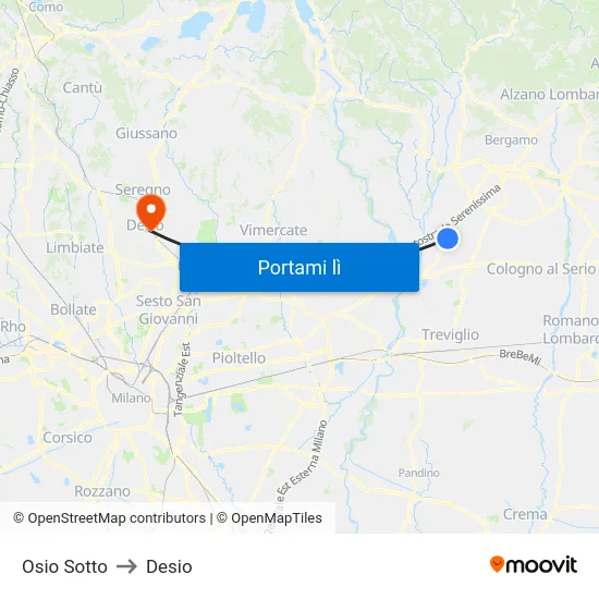 Osio Sotto to Desio map