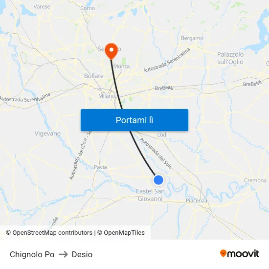 Chignolo Po to Desio map