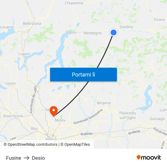 Fusine to Desio map