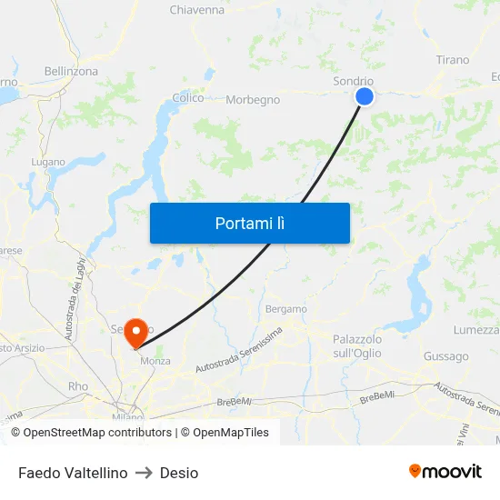 Faedo Valtellino to Desio map
