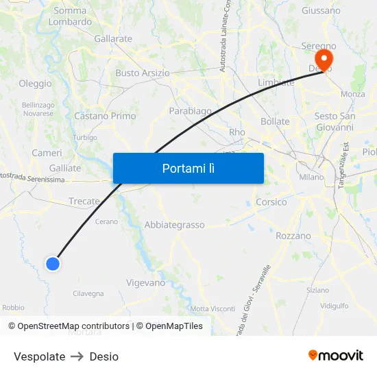 Vespolate to Desio map