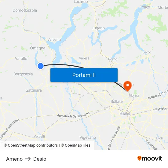 Ameno to Desio map