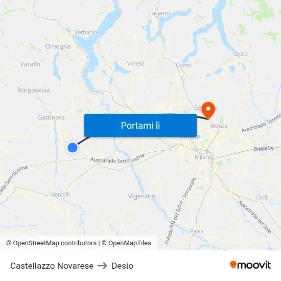Castellazzo Novarese to Desio map