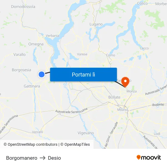 Borgomanero to Desio map