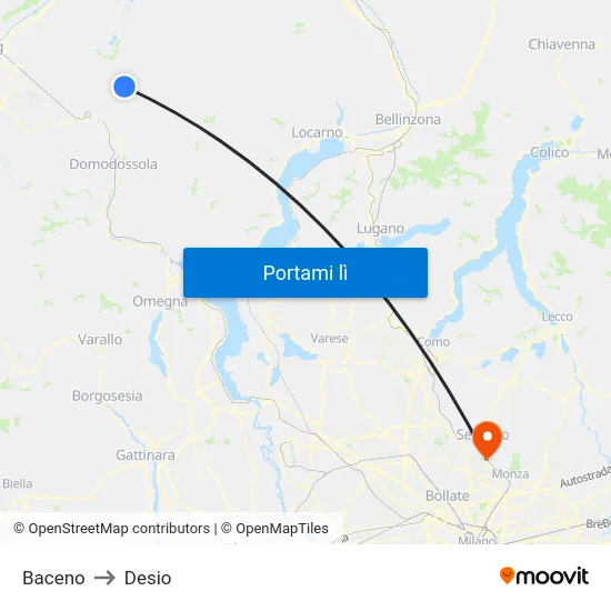 Baceno to Desio map