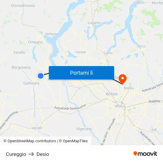 Cureggio to Desio map
