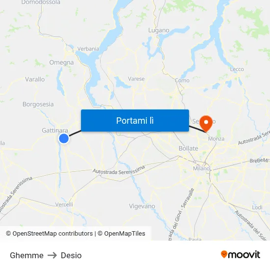 Ghemme to Desio map