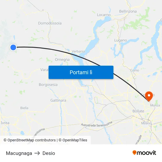 Macugnaga to Desio map