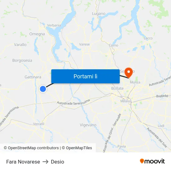 Fara Novarese to Desio map