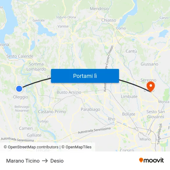 Marano Ticino to Desio map