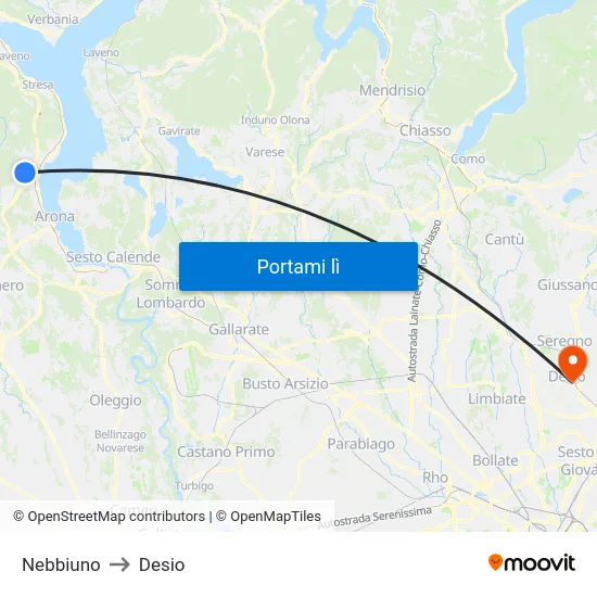 Nebbiuno to Desio map