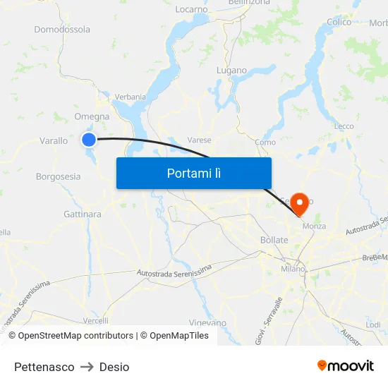 Pettenasco to Desio map