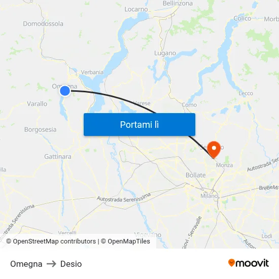 Omegna to Desio map