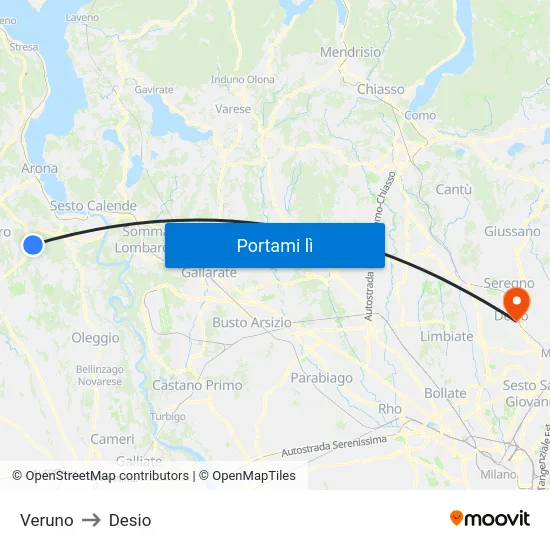 Veruno to Desio map