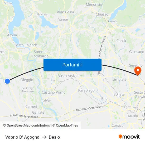 Vaprio D' Agogna to Desio map