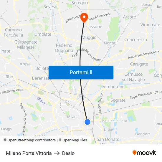 Milano Porta Vittoria to Desio map