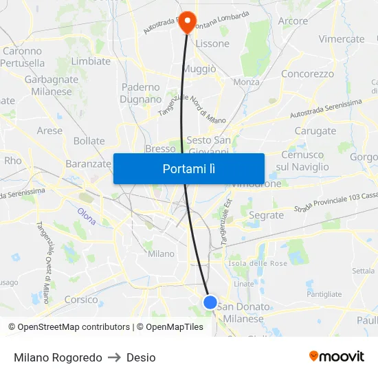 Milano Rogoredo to Desio map