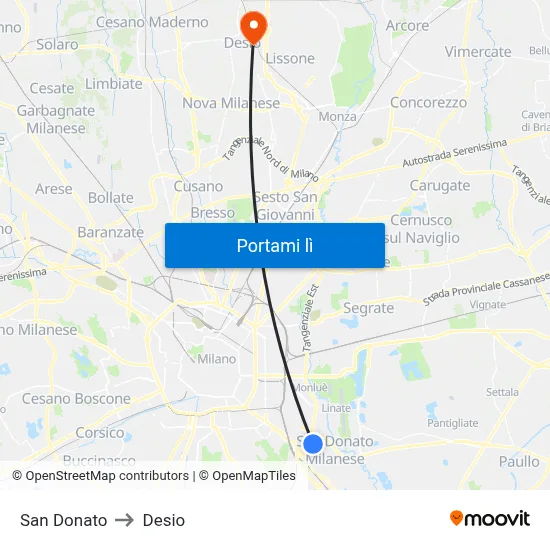 San Donato to Desio map