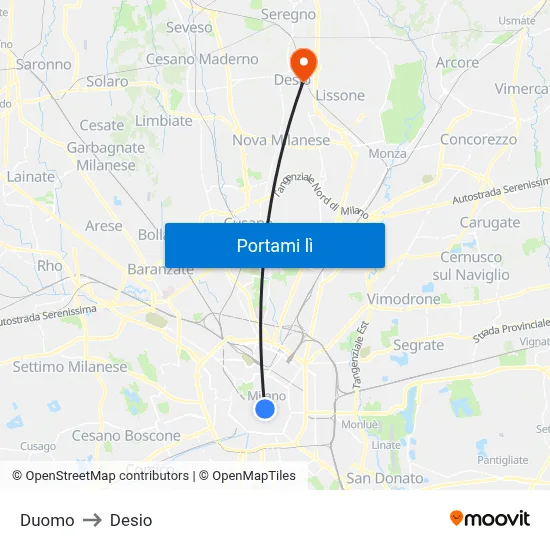 Duomo to Desio map
