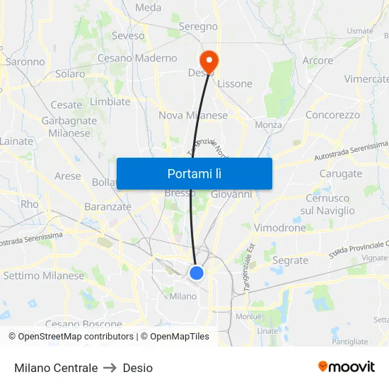 Milano Centrale to Desio map