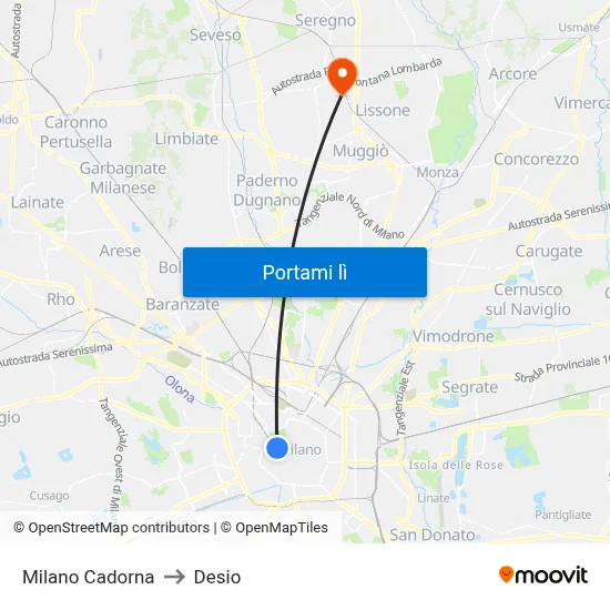 Milano Cadorna to Desio map