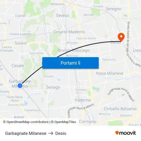 Garbagnate Milanese to Desio map