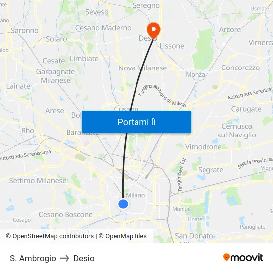 S. Ambrogio to Desio map