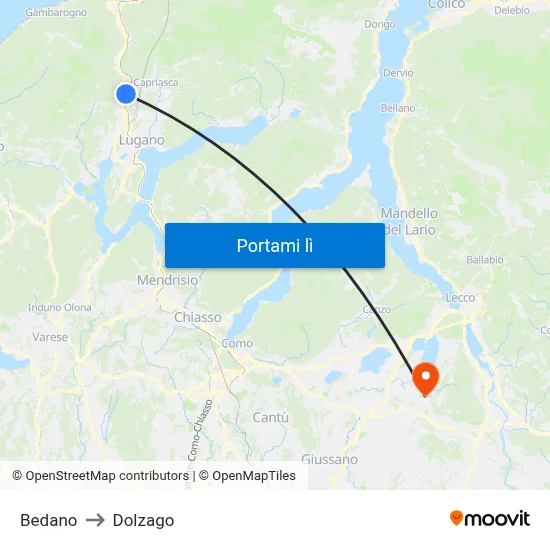 Bedano to Dolzago map