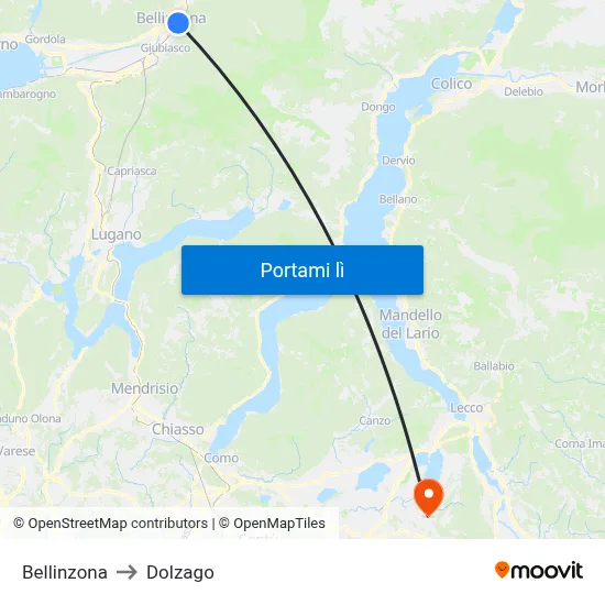 Bellinzona to Dolzago map