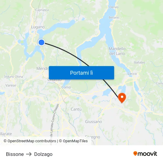 Bissone to Dolzago map