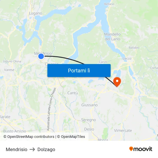 Mendrisio to Dolzago map
