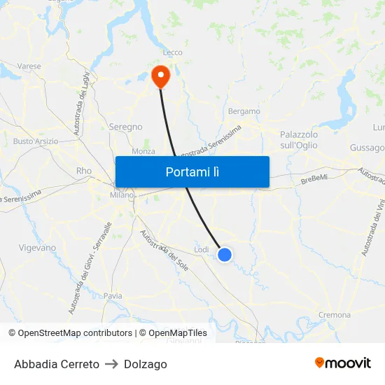 Abbadia Cerreto to Dolzago map