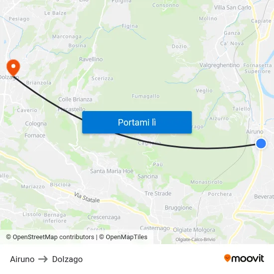 Airuno to Dolzago map