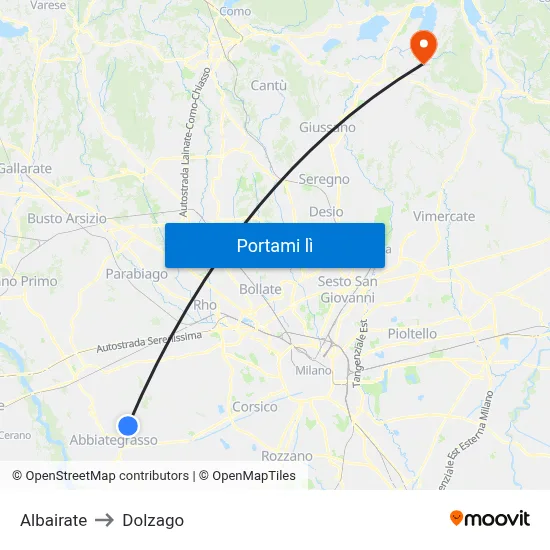 Albairate to Dolzago map