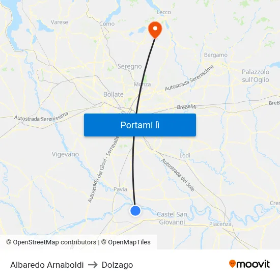 Albaredo Arnaboldi to Dolzago map