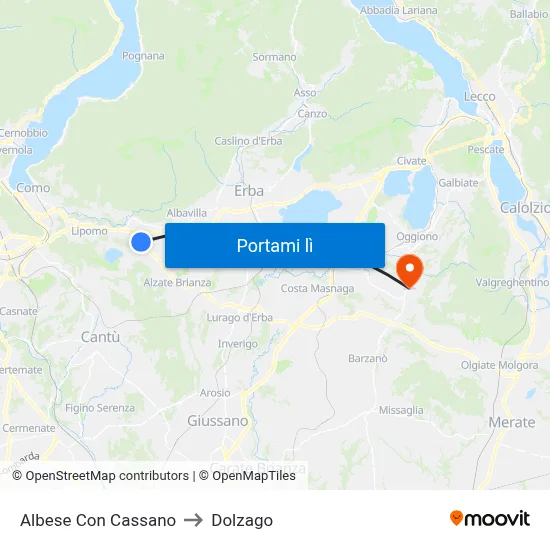 Albese Con Cassano to Dolzago map