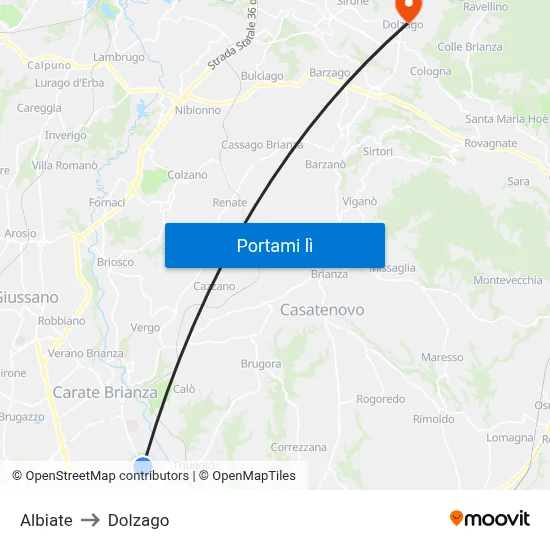 Albiate to Dolzago map