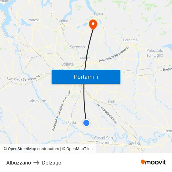 Albuzzano to Dolzago map