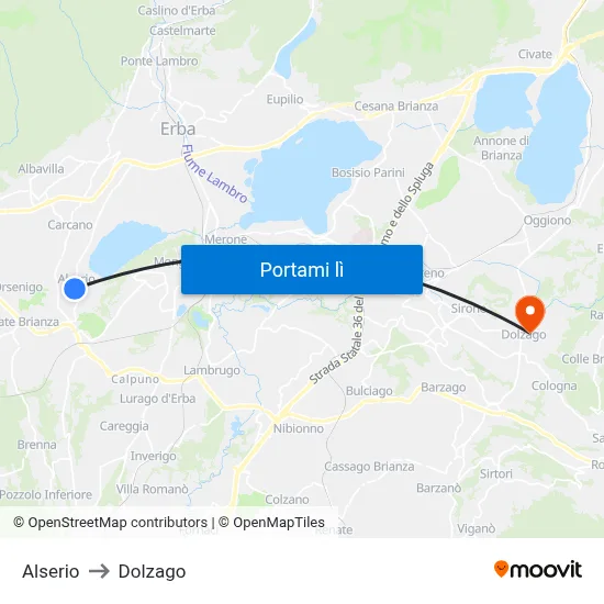 Alserio to Dolzago map