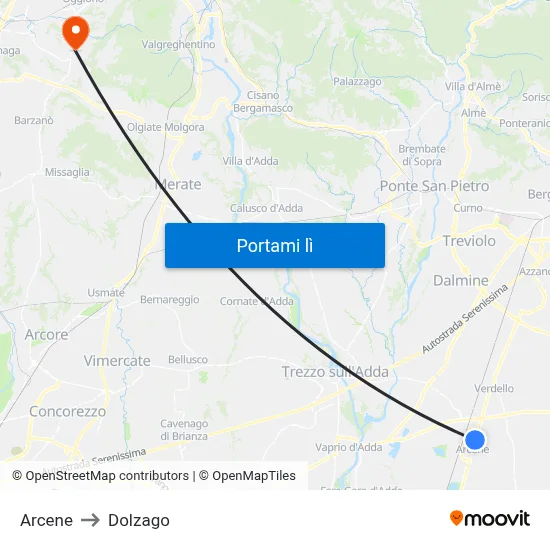 Arcene to Dolzago map