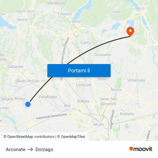 Arconate to Dolzago map