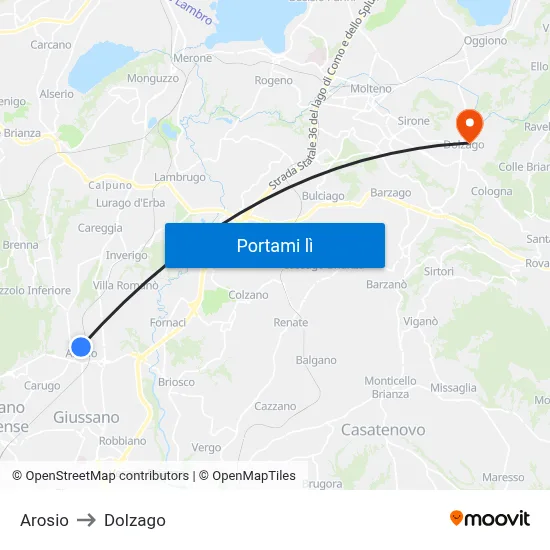 Arosio to Dolzago map