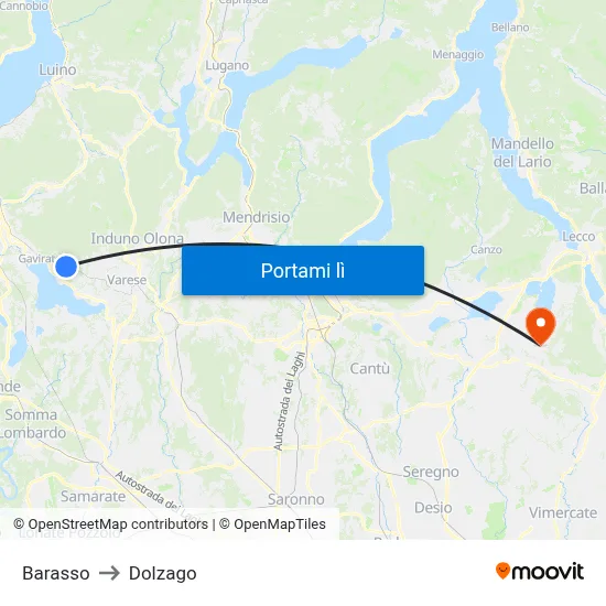 Barasso to Dolzago map