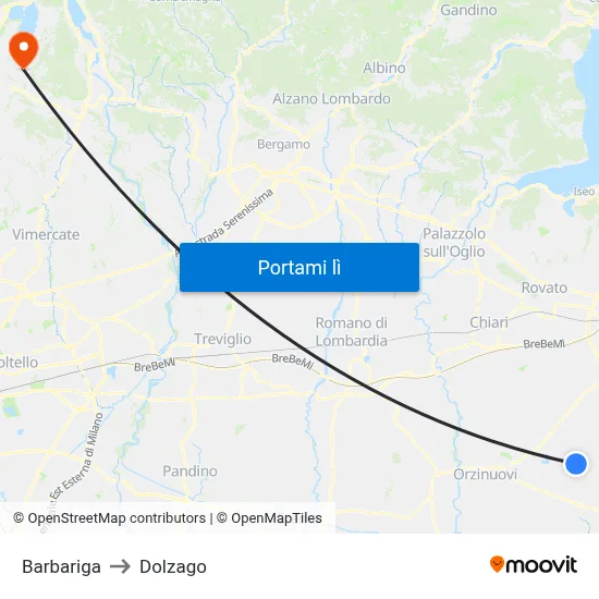 Barbariga to Dolzago map