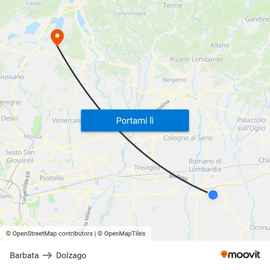 Barbata to Dolzago map