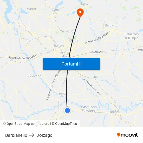 Barbianello to Dolzago map