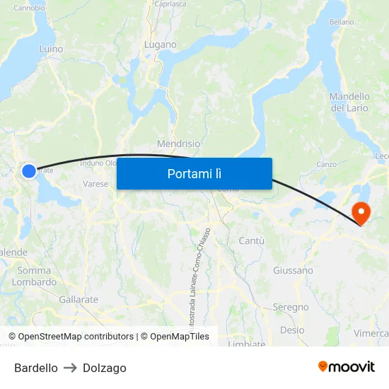 Bardello to Dolzago map
